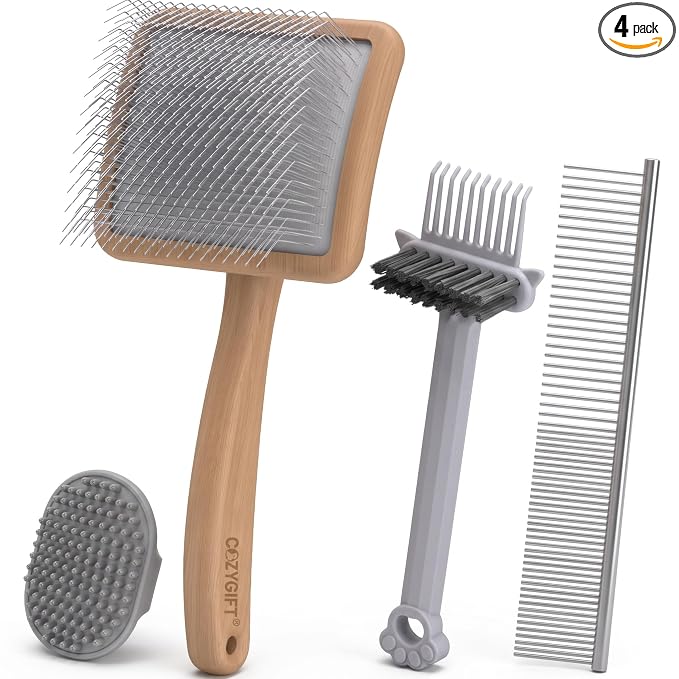 Slicker Brush for Dogs, Professional Dog Grooming Brush Kit 4PCS | Doodles Brush for Goldendoodles Poodles, Long Pin Haired Brush, Easy to Daily Detangling to Prevent Matting