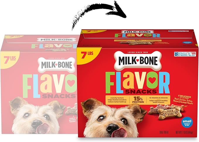 Milk-Bone Flavor Snacks Small Dog Biscuits, 7 lb Box | 5 meaty flavors with other natural flavors, crunchy small dog treats, 15% protein, 12 vitamins & minerals, made in the USA