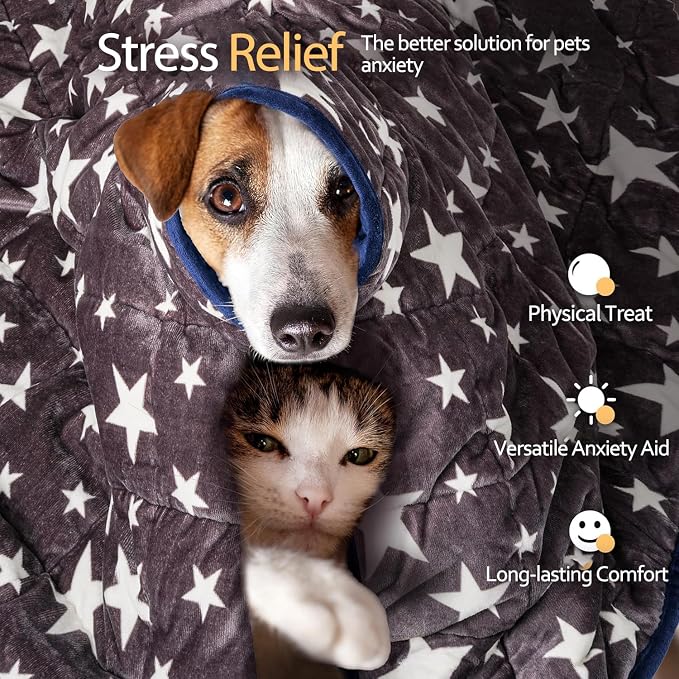 LaSyL Weighted Blanket for Pets | Thunder Blanket for Dogs Anxiety | Premium Soft Minky | Relaxation & Calming & Anti Anxiety | Used in Car, Bed, Couch | Blue Grey Star, Washable Small (24"x32")