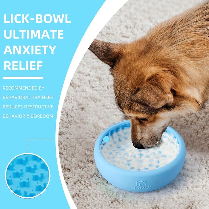 Dog Lick Bowl, Bestalk Anxiety Relief Lick Mat for Dogs, Non-Slip Freeze Licking Bowl Enrichment Puzzle Feeder for Distraction, BPA Free Silicone, Dishwasher Safe (Light Blue,L)