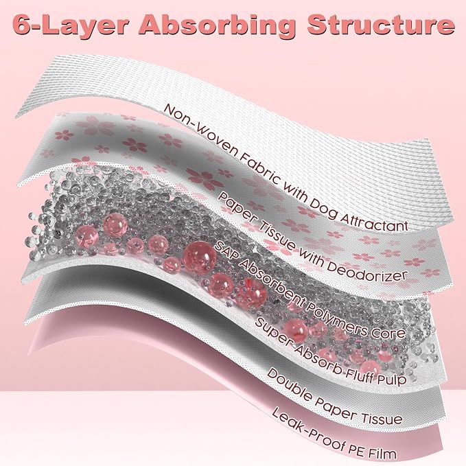 MIZOK Puppy Pads Pink 22x22in, Stay-Put Training Mats with Pheromone Attractant, Decorative Cherry Blossom 6-Layer Absorbent Dog Pee Pads, Disposable (30 Count)