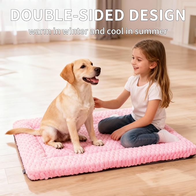 Dog Bed Mat,Reversible & Ultra Soft Kennel Pad-Machine Washable Pet Bed for Dogs & Cats-All-Weather Crate Liner for Crates,Carriers & Travel (Pink, 30" L x 20" W x 1.5" Th)