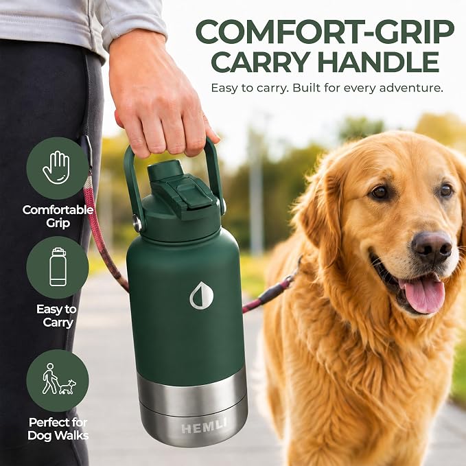 32 oz. Dog Water Bottle, Insulated Dog Travel Water Bottle, Stainless Steel Pet Water Bottle Dispenser Portable Food and Water Bowl for Dogs for Walking Dog Canteen Travel Kit