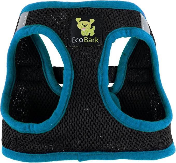 EcoBark Step in Dog Harness - Luxury Soft Harnesses for Dogs Under 26 lbs - Reflective Chest Body Halter Vest (Black and Teal, XL)