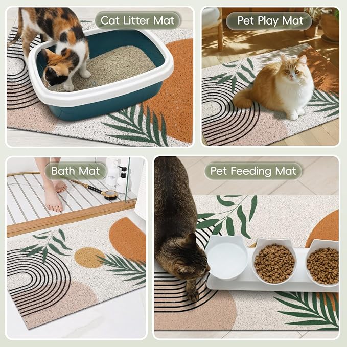 Cat Litter Mat Litter Trapping Mat, 33"x22" Waterproof Urine Proof Litter Box Mat Catcher Mat Non-Slip Washable for Kitty Kitten, Orange