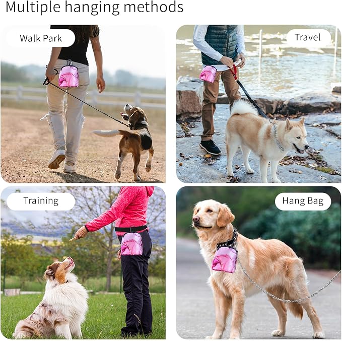 Dog Treat Pouch,Treat Pouches for Pet Training,Portable Snack Reward Dog Food Dispenser for Traveling or Outdoor Use，Pink Marble