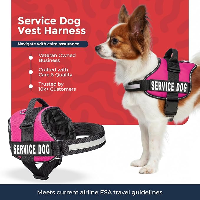 Industrial Puppy Service Dog Vest Harness - Durable & Adjustable Vest for Dog with Reflective Straps, Removable Patches, 50 ADA Cards, Handle & D-Ring, Travel and Daily Use, Hot Pink, XXS 13.5"-17"