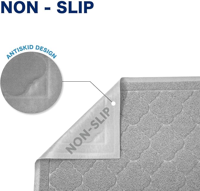 Cat Litter Box Mat, Kitty Premium PVC Pad, Durable Trapping Rug, Phthalate Free, Urine-Resistant, Scatter Control, L 35 x 23 Inch, Cadet Grey