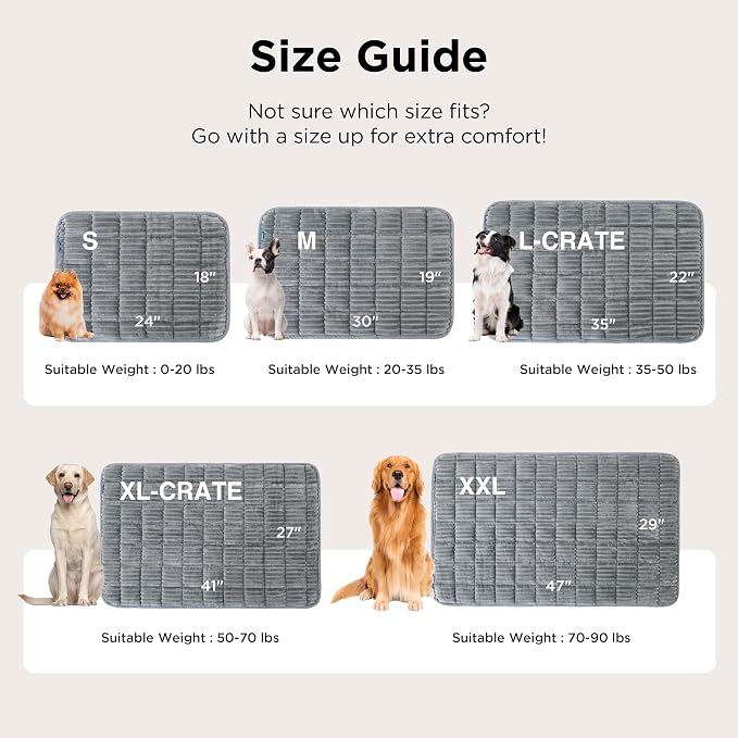 Bedsure ComfyFleece™ Washable Dog Crate Pad,Soft Fluffy Medium Pet Mat,30" | Thin Kennel Pad for Crates Topper,Flat Corduroy Fleece Pads for Dog Cages,Nonslip Bottom,Not Chewproof,Grey