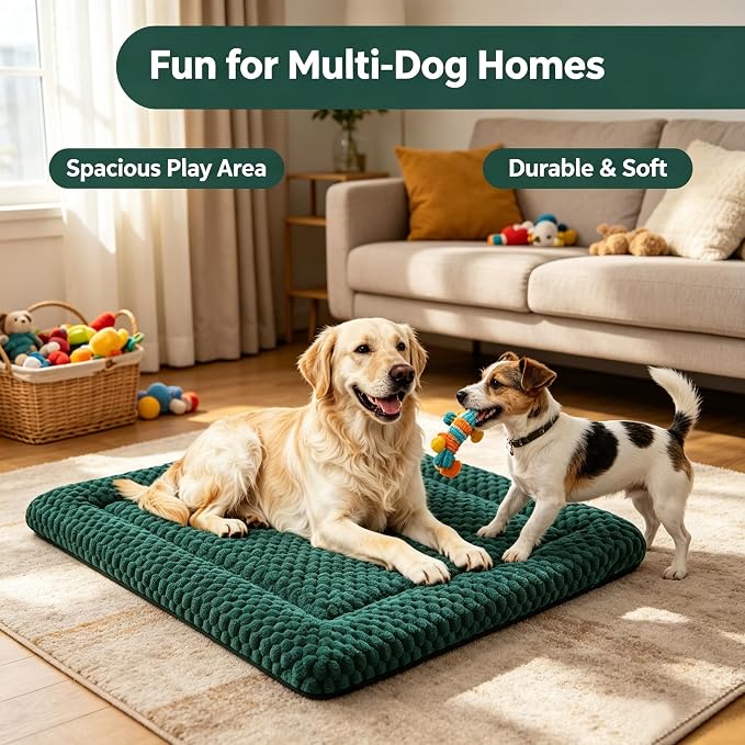 Dog Bed Mat - Dog Crate Pad - Reversible Mat for Pet Comfort - Soft Bed Crate Pads for All Seasons - Durable, Machine Washable Mat for Crates, Travel, and Home (Dark Green, 35" L*23" W*1.5" Th)