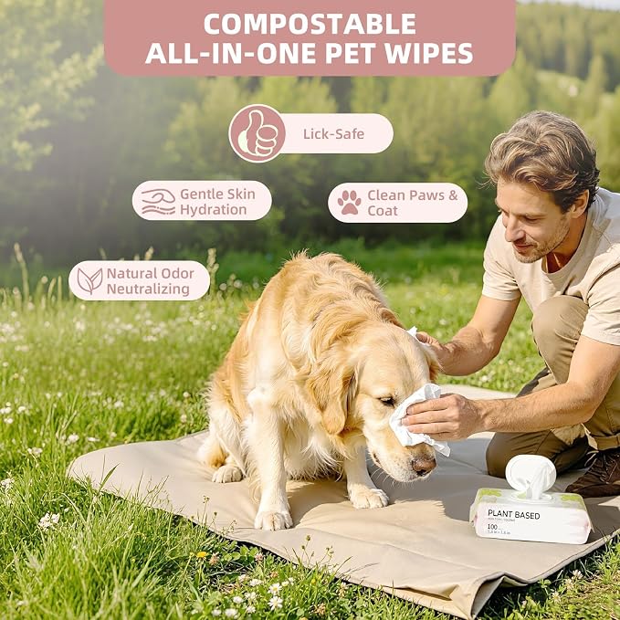 IMMHABI 100 Count Lick-Safe Dog Wipes, Coconut Plant-Based Hypoallergenic Dog Wipes for Paws, Butt, and Anal Gland Care, Cleansing & Deodorizing for Puppies