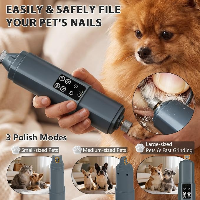 Dog Nail Grinder Quiet, 2-in-1 Paw Pad Trimmer with Light for Pets | 50dB Safe Electric Painless Grooming, 3 Grinding Ports for Paws, Faces, Ears and Body of Small & Medium Cats and Dogs