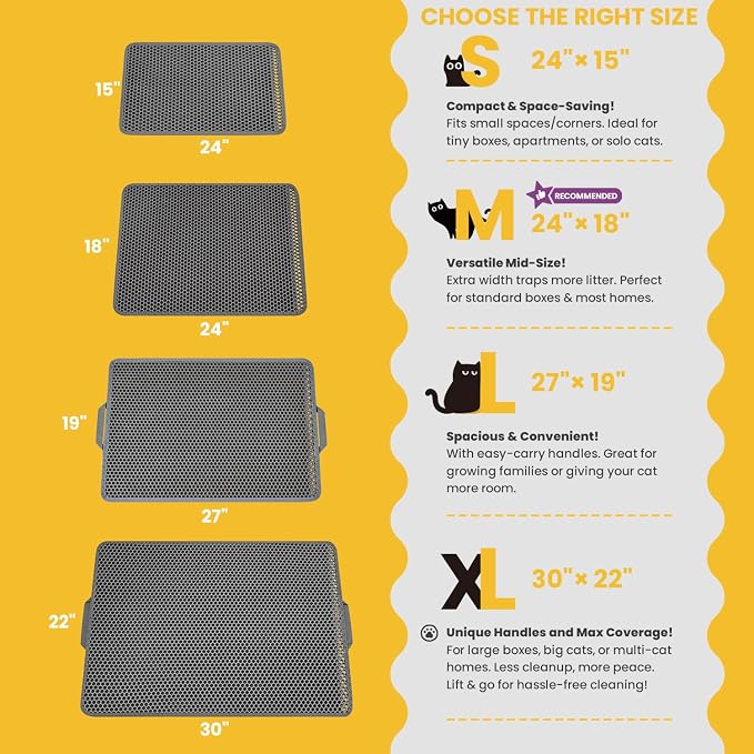 Cat Litter Mat, Upgrade Super Waterproof Back Layer Litter Box Mat, Non Slip, Durable, Soft on Paws Kitty Trapping Matt (30"x22", Gray)