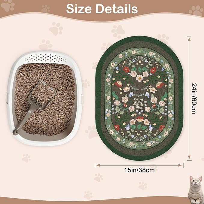 Bienbee Cat Litter Mat, 24" x 15" Dense Trapping Mesh for Litter Boxes | Litter Box Mat with PVC Mesh, Waterproof &Urineproof, Non-Slip Grip, Soft On Kitty Paws and Easy to Clean to Protect Floor
