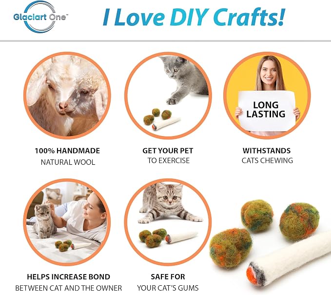 Glaciart One Catnip Joint & Buds Cat Toy Set | Crack for Funny Kittens, Stimulating Cat Toys for Boredom, Exercise & Play | Filled w/Organic Catnip to Excite/Calm Kitty | Organic Idea