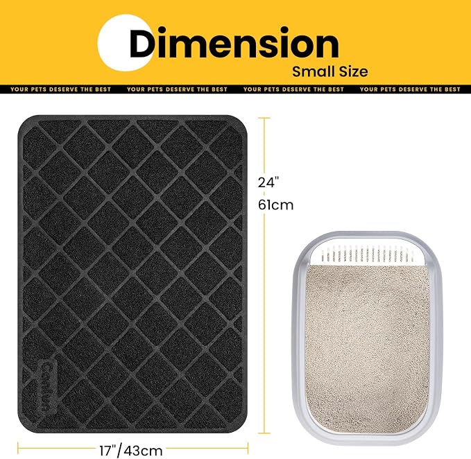 Conlun Cat Litter Mat Litter Trapping Mat, 24" x 17" Premium Durable PVC Grid Mesh with Scatter Control, Non-slip, Less Waste Cat Litter Box Mat, Soft on Kitty’s Paws, Urine Waterproof