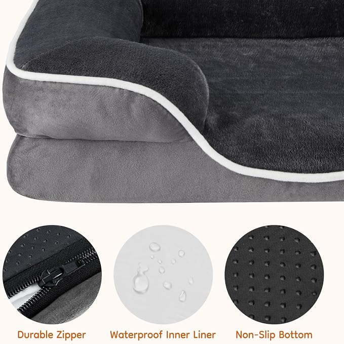 DUMOS Orthopedic Dog Beds for Large Sized Dogs, 42x32 in Machine Washable Cover Pet Bed, Anti-Slip Waterproof Memory Foam Couch Bed for Indoor Dogs and Cats, Grey