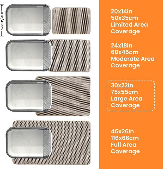 Extra Large Cat Litter Mat, Double Layer Honeycomb, Beige | 30x22”, Reduces Litter Tracking, Easy to Clean, Waterproof, Non-Slip, Soft on Paws, Scratch Resistant, Beige, XL