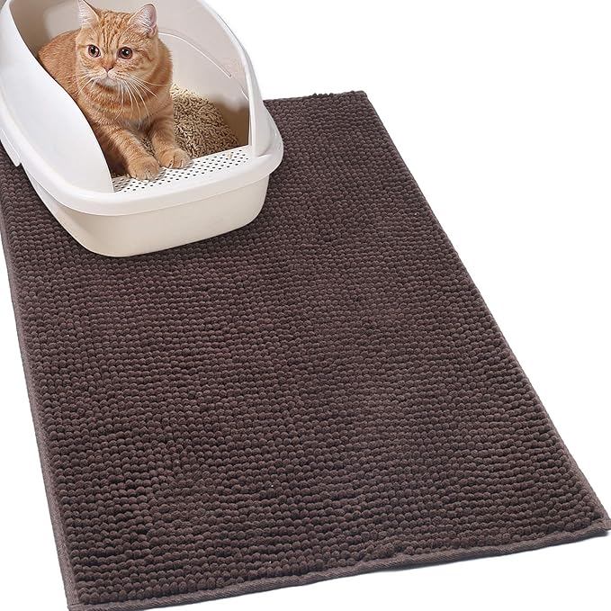 VIVAGLORY Cat Litter Mat Softgrip Litter Trapping Mat, 35"× 25", Brown | Litterbox Rug Box Catcher for Indoor & Floor, Easy Clean Washable Less-Mess Waterproof for Cat