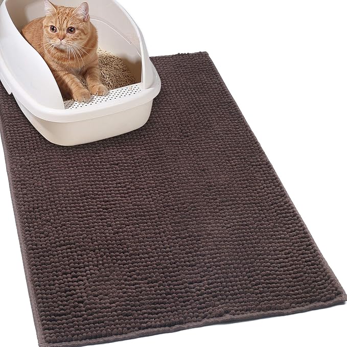 VIVAGLORY Cat Litter Mat Softgrip Litter Trapping Mat, 31"× 20", Brown | Litterbox Rug Box Catcher for Indoor & Floor, Easy Clean Washable Less-Mess Waterproof for Cat