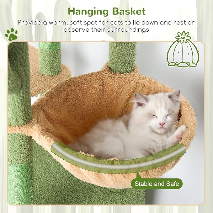 Globlazer Heavy Duty Cactus Cat Trees for Big Cats Maine Coon, F61, Green | Cat Tower for Indoor Large Adult Cats with Scratching Post, Extra Large Top Perch, Cat Condos, 61inch