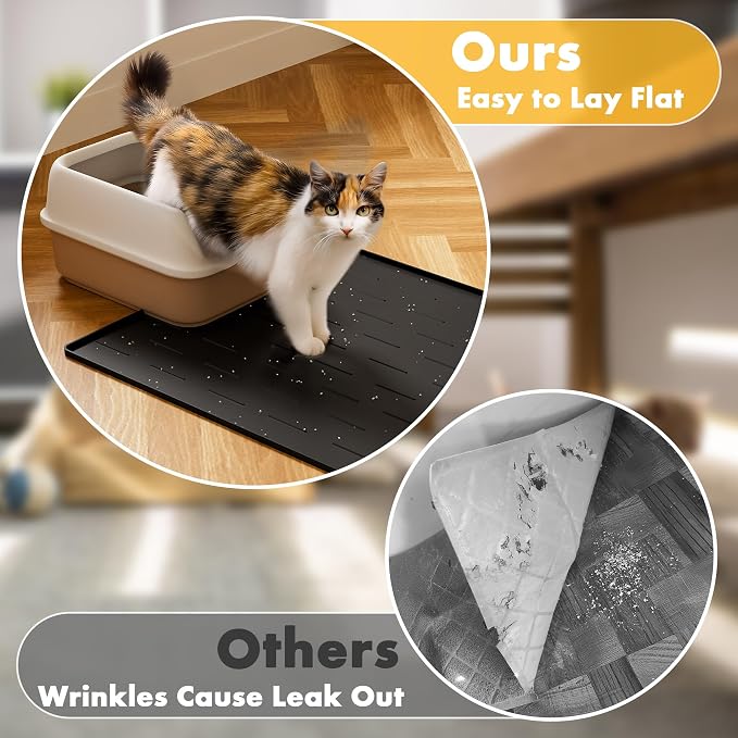 Pieviev Extra Large Silicone Litter Box Mat, Easy to Clean, 40'' x 28'' | Extra-Large Coverage Area Litter Mat, Soft on Kitty Paws, Grooves Reduce Waste, Raised Edges Trap Urine and Spills.