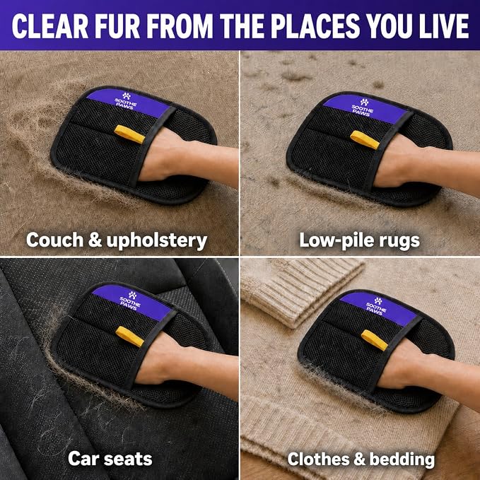 Pet Hair Remover Glove for Dogs & Cats, Self-Cleaning Deshedding Brush Kit | 2-in-1: deshedding brush grooms your pet; electrostatic glove lifts pet hair from cloth couches, car seats & clothing