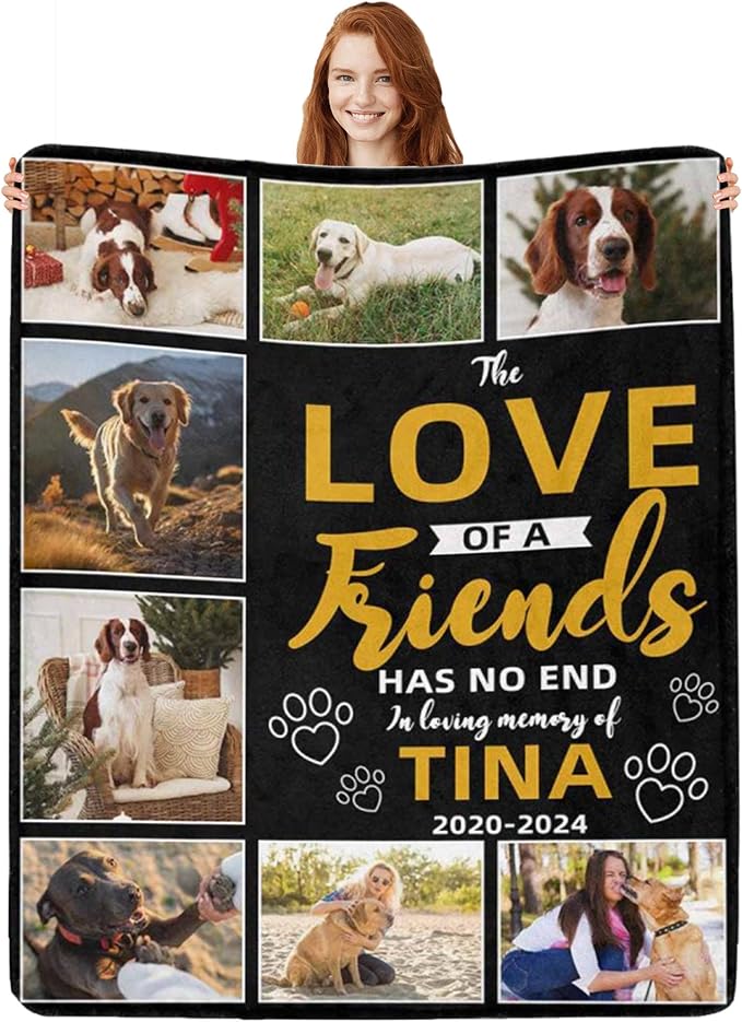 Personalized Dog Blankets with Photos Custom Dog Blanket with Pictures - Customized Pet Memorial Blanket Gifts for Loss of Dog, Loss of Pet Remembrance Gift, in Loving Memory Blanket for Dog Lover M