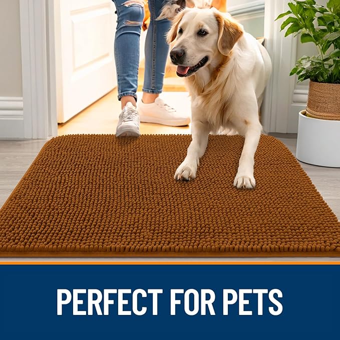 OLANLY Dog Door Mat for Muddy Paws 36x24, Super Absorbent Chenille Mud Mat | Ochre, Absorbs Moisture and Dirt, Non-Slip Machine Washable Doormat, Quick-Drying Indoor Entryway Floor Carpet for Dogs