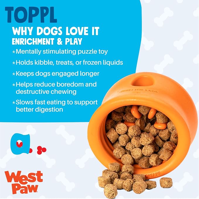 WEST PAW Zogoflex Toppl Interactive Treat Dispensing Puzzle Dog Toy for Mental Stimulation & Enrichment-Holds Kibble & Treats-Lickable, Freezable & Dishwasher Safe-Made in USA-Large-Cardinal Red