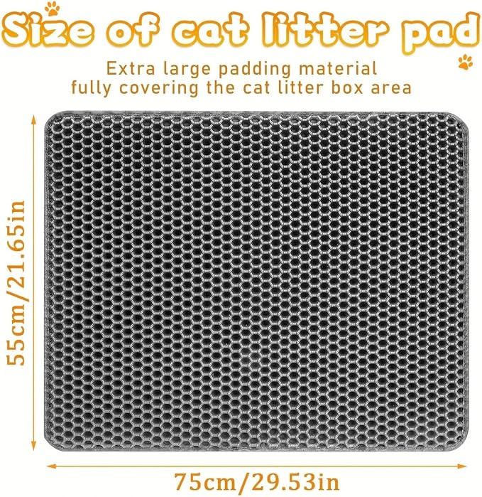 Cat Litter Mat Double Layer Waterproof Urine Proof Trapping, Gray, 30x22 Inch, Honeycomb Pattern, Eva Foam