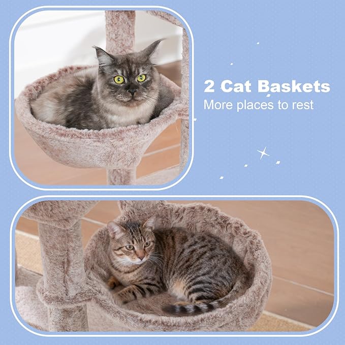 Hey-brother Cat Tree Tower with Extra Large Platform, Big Condo, MPJ070MU | 51.1 Inches Scratching Posts with 2 Cozy Hammocks, Self-Grooming Brush for Indoor Adult Cats, Maine Coon, Muchroom