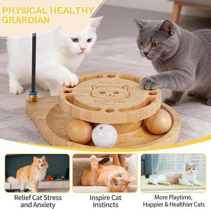 Cat Ball Track Toy, Interactive Cat Toy for Indoor Cats - Cat Wand & Track Ball, 15 Replacement Heads, Anti-Slip Base, Easy Assembly Cat Teaser for Kittens & Adult Cats