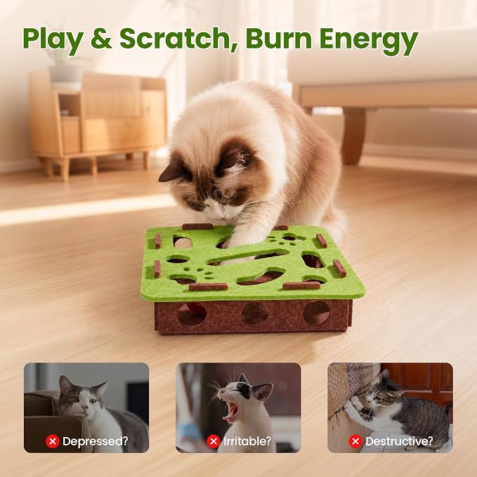 Potaroma Interactive Cat Puzzle Toy, Felt Maze with Rolling Balls, Indoor Enrichment Hunting Play Toy for Kitten Adult Cats to Relieve Boredom & Burn Energy