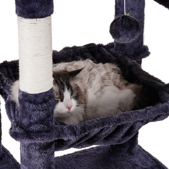 Heybly Cat Tree for Large Cats 20 lbs, 69 inches Cat Tower HCT031G | Heavy Duty Cat Condo for Indoor Cats, Multi-Level Furniture with Big Padded Plush Perch, Cozy Basket, Smoky Gray