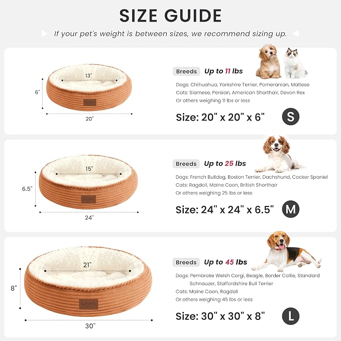 Love's cabin Round Donut Cat and Dog Cushion Bed, 20in Pet Bed for Cats or Small Dogs, Anti-Slip & Water-Resistant Bottom, Super Soft Durable Fabric Pet beds, Washable Luxury Cat Dog Bed Orange Stripe