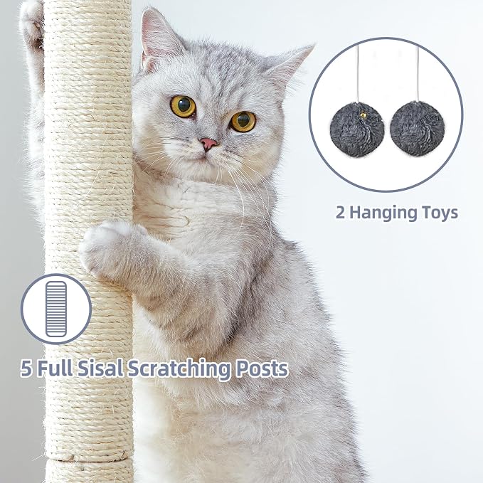 Cat Tree Tower Scratching Post for Indoor Large Adult Cats with Perch Bed | 28in Tall Small Cat Trees House with Big Perch, Condo, Toy Balls, Modern Kitten Climbing Furniture Platform, Dark Gray