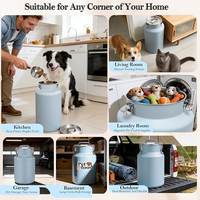 30lb Stainless Steel Dog Food Storage Container with Lid and Scoop | Airtight Metal Pet Food Storage, Large Capacity, Durable, Rust-Proof, Moisture-Proof, Keeps Kibble Fresh for Daily Use