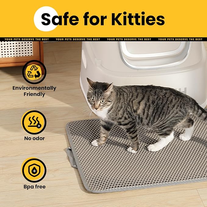 Cat Litter Mat New Size 23.6"x14.6" for Small Spaces, Upgrade Super Waterproof Back Layer Litter Box Mat, Non Slip, Durable, Soft on Paws Kitty Trapping Matt, Gray