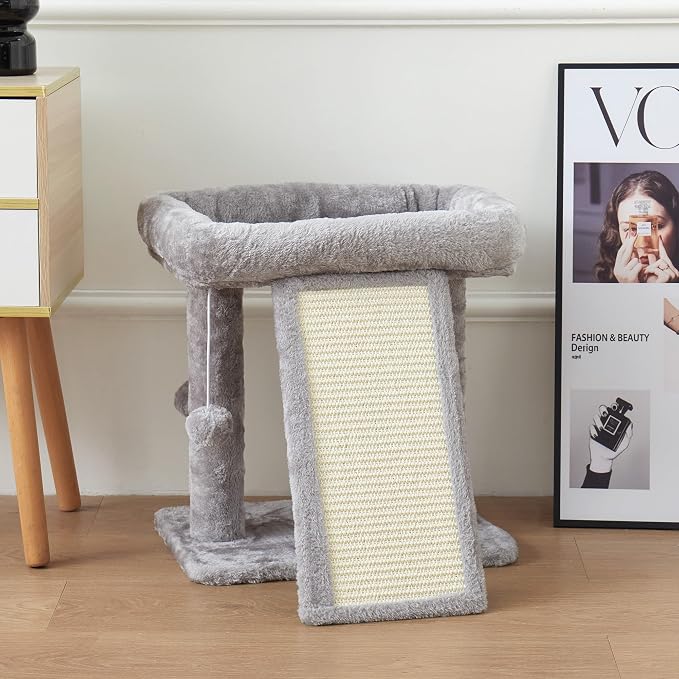 17.1-inch Small Cat Tree Tower with Scratching Post for Indoor Cats,Light Grey