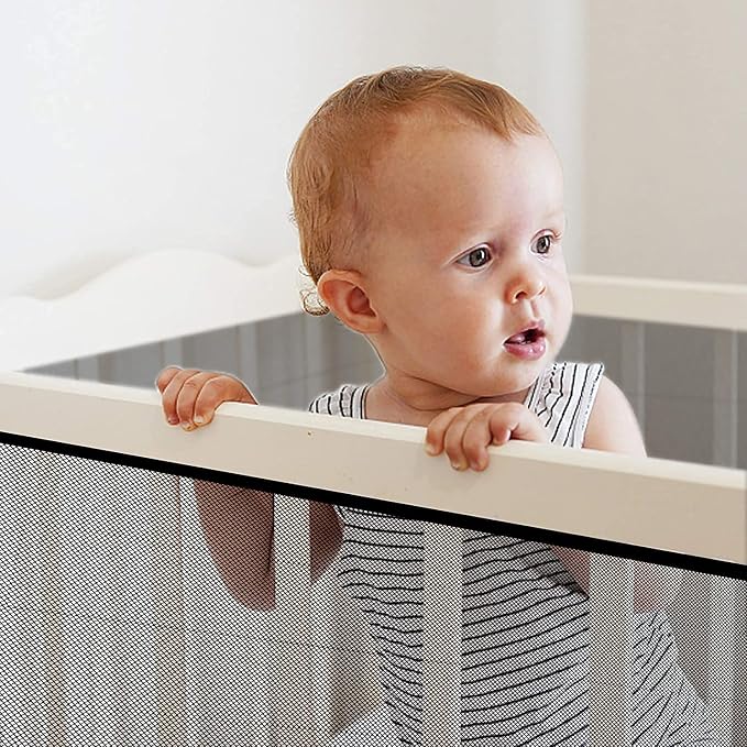 2 Sets Baby Gate for Stairs, Banister Guard for Kids, Pets, Toys, 2 Set 10 ft x 2.6 ft Mesh Netting Safety Net for Balcony Rail Stair, Stairway Net Safety Products for Indoor & Outdoor (Black)