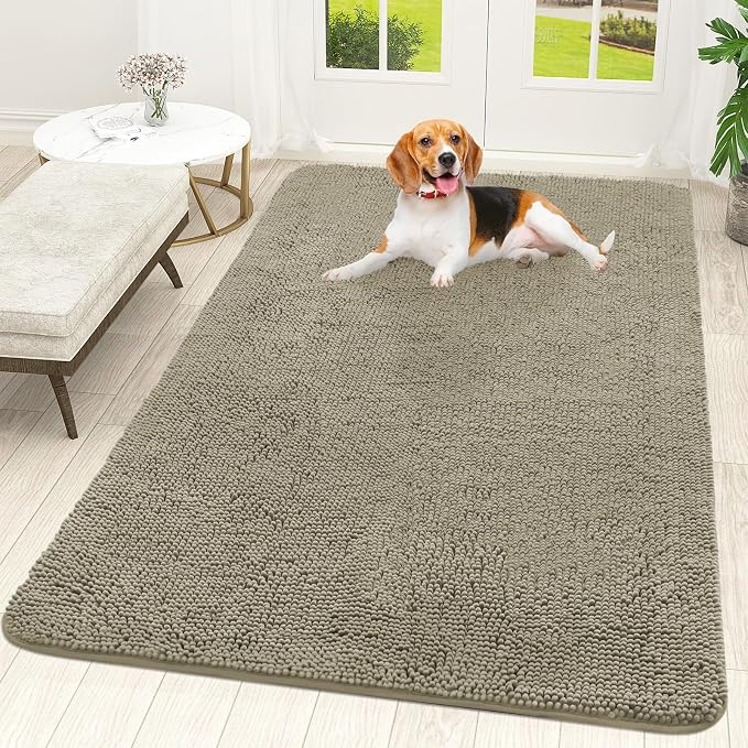 OLANLY Dog Door Mat for Muddy Paws 59x35, Super Absorbent Chenille Mud Mat | Warm Taupe, Absorbs Moisture and Dirt, Non-Slip Machine Washable Doormat, Quick-Drying Indoor Entryway Floor Carpet for Dogs