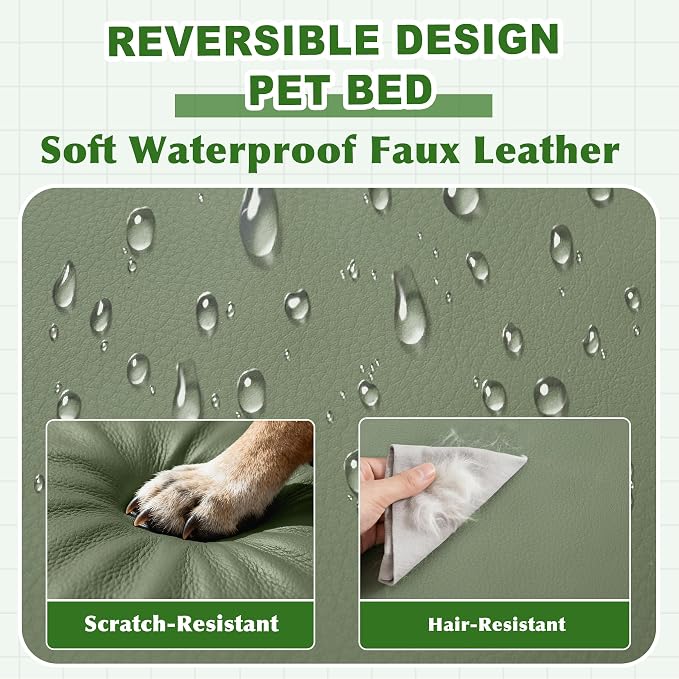 Vonabem Outdoor Dog Bed Waterproof Washable, XXL Crate Pad 48 Inch, Wipeable Leather Pet Beds with Removable Cover Reversible, Durable Anti-Slip Kennel Pads 47"x29" Green