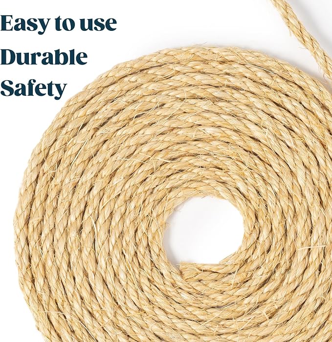 Pelzin Natural Sisal Rope for Cat Scratcher 1/4 Inch by 400 Feet, Cat Tree Rope Twine for Cat Scratching Post Replacement, Cat Tower with Scratch Post Repairing, Replace, Recovering and DIY, Natural