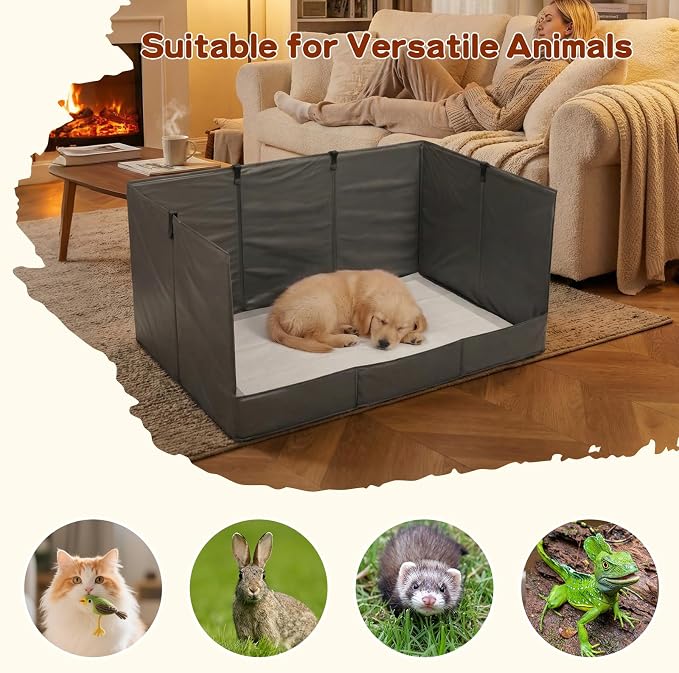 Foldable Dog Litter Box with High Walls, Waterproof Indoor Dog Potty Tray with 4-Inch Baffle, 33.5"×23.6"×15.9" Dogs Pee Pad Holder for Puppies Small and Medium Dogs