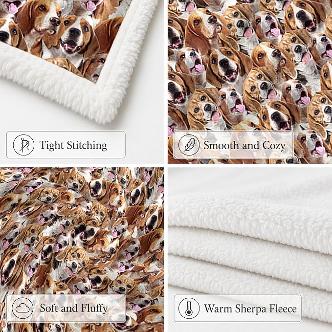 BlessLiving Throw Blanket, Brown Dog Animal Gift, 50x60 in | sherpa fleece fabric, Beagle Dense Pet Blankets Puppy Lovers print, for couch or sofa, pet lovers, easy machine care