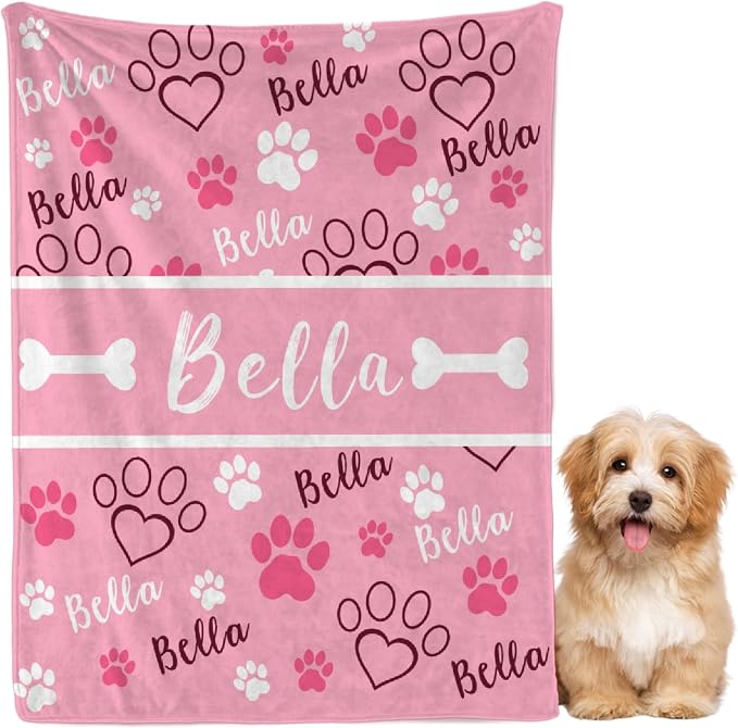 Custom Dog Blankets with Pictures, Personalized Name Blanket for Pets, Customized Pet Photo Throw,The Lightweight Blanket All-Season 50"x40" for Kids
