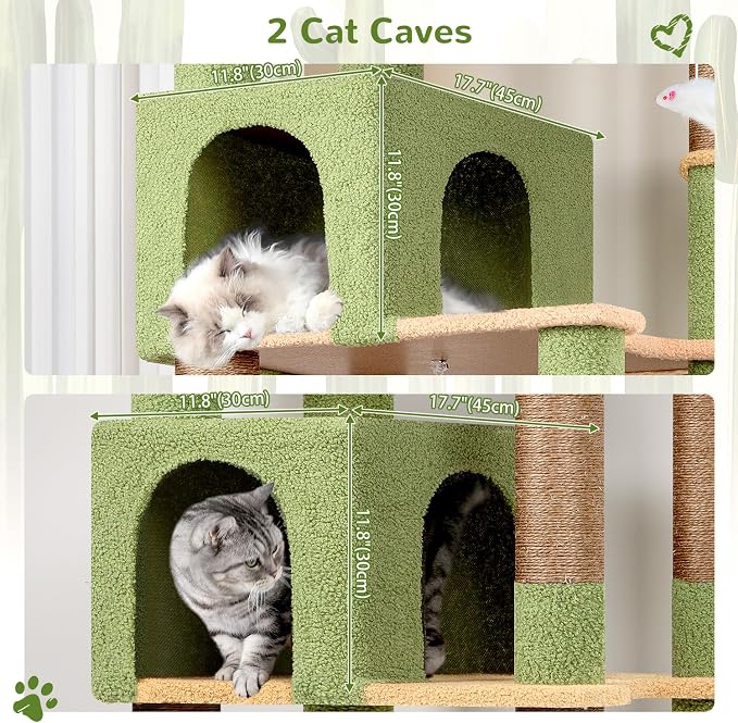 Globlazer Sturdy Extra Large Cactus Cat Tower for Indoor Cats, S81C, Green | 81 inch Heavy Duty Cat Tree for Indoor Large Adult with 8 Scratching Post, 2 Cat Condos, 2 Platform