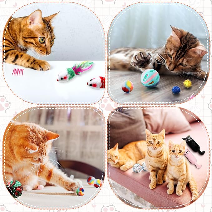 Shappy 150 Pcs Cat Toys for Indoor Cats Bulk, Kitten Toys Pack, Variety Interactive Gift Including Mice Rainbow Balls Spring Crinkle Balls Gift for Kitty Kitten Cat(Funny)