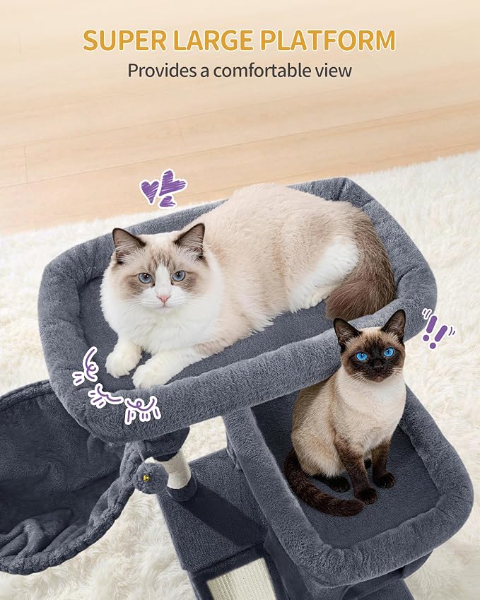 Hzuaneri Tall Cat Tree 75 Inch, Indoor Large Multi-Level Cat Tower | Cat Condo Furniture with 5 Scratching Post, 2 Hanging Basket, 2 Condo, 2 Large Platform, Pet Play House, Dark Grey MS19018SG